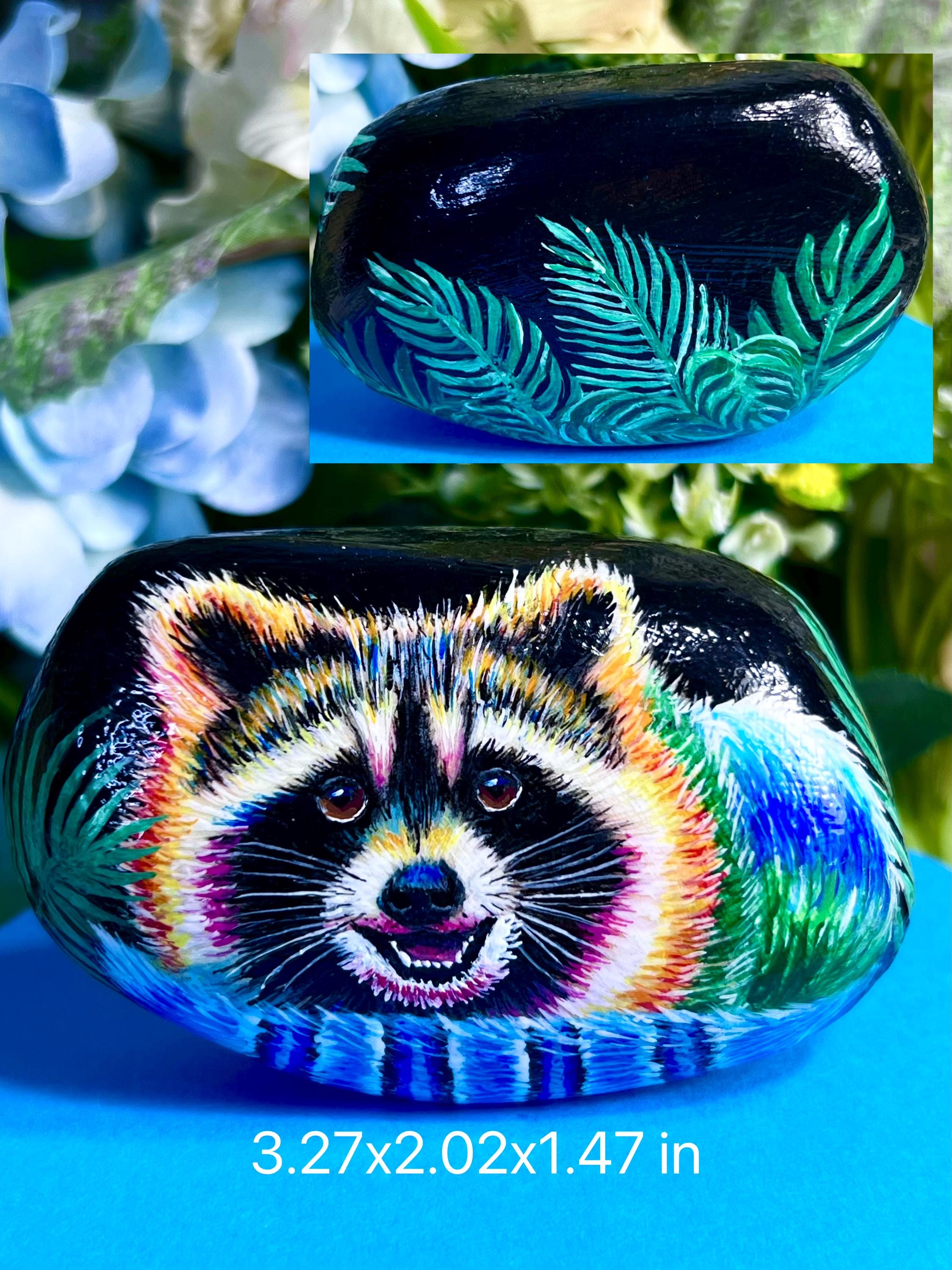 Colorful Raccoon Painted Rock - Etsy