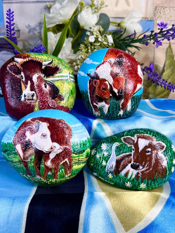 Rocks Painted Like Farm Animals Horse Art Prints Moon Rock Prints