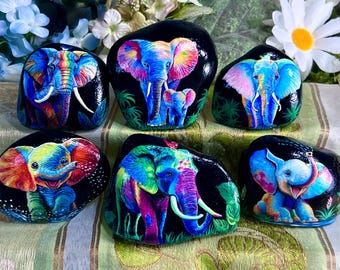Colorful elephant painted rock. Make you feel confident and strong.