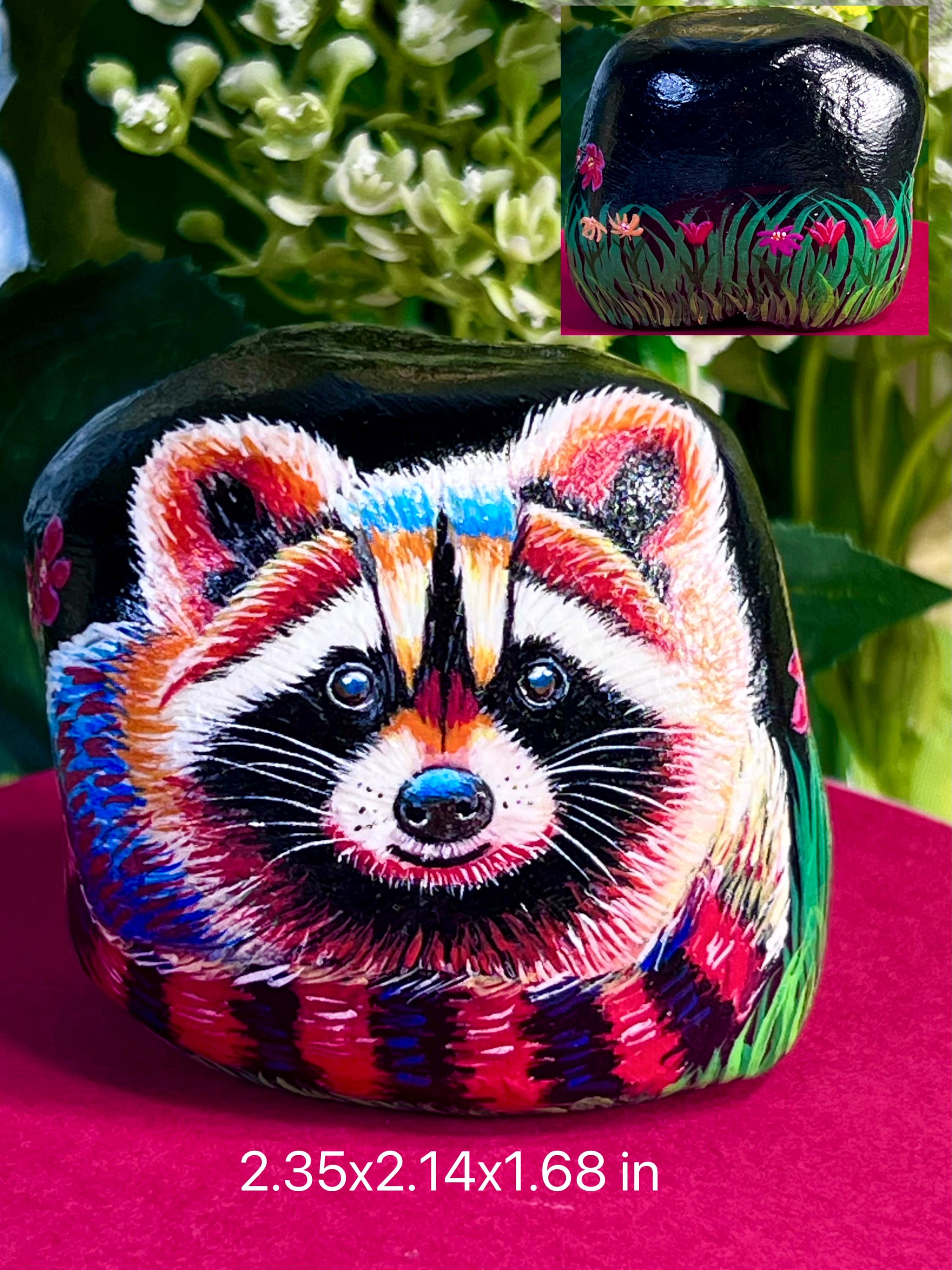 Colorful Raccoon Painted Rock - Etsy