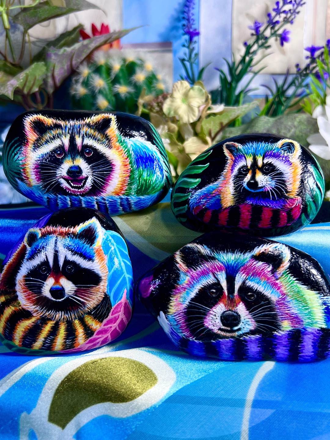 Colorful Raccoon Painted Rock - Etsy