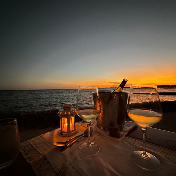 Caribbean Ocean Sunset Candlelight Wine Champagne
