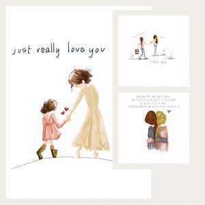 Amistad y amor entre hijas: postales de acuarela hechas a mano