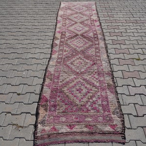 Purple Turkish Runner Rug: Vintage Wool Herki Hallway Rug (3x12)