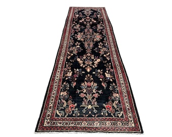 Handmade Wool Turkish Runner Rug: Antique Hallway, Entryway (3.7x13.1 Ft)