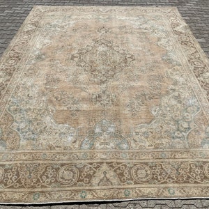 9.5x12.6 Ft Vintage Oushak Wool Rug: Large Persian Style Carpet