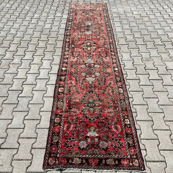 2.7 x 12 Persian Runner Rug, Red Persian Runner, Handmade Runner,Antique Runner,Long Runner, Entryway Runner,Oriental Runner,Hallway Runner