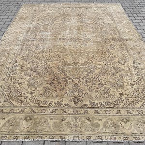 8.3x11.4 Ft Vintage Oushak Rug: Large Persian Wool Carpet