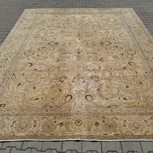 Handmade 1950s Oushak Wool Rug: 9.8 x 12.2 ft Vintage Persian Area Rug