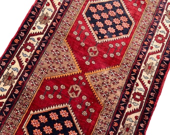 Antique Turkish Wool Runner Rug: 4x13.4 Entryway Carpet
