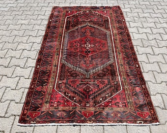 4x7 Turkısh Rug , Red Vintage Rug, 4x7 Oushak Rug, Kitchen Rug, Entryway Rug, Handmade Rug, Oriental Rug, Antique Rug, 3.9x6.5 Rug