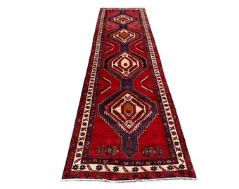 Handmade Wool Persian Runner Rug: Antique Oriental Hallway Carpet (3.3x12.7 Ft)