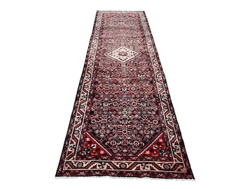 Handmade Floral Wool Persian Runner Rug: 3.5x12 Ft Vintage Entryway Rug