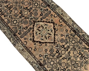Handgefertigter Oushak Läufer: 3x13 Brauner Türkischer Teppich