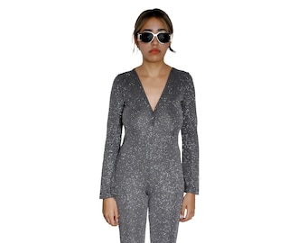 Shiny jumpsuit ideal for evening plunging neckline