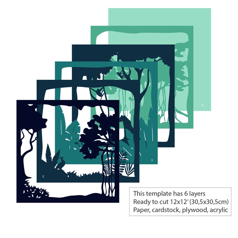 Jungle Shadow Box Svg Layered Cardstock Template 3d Colored Etsy