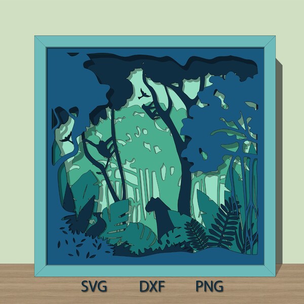 Jungle shadow box svg Layered cardstock template 3d colored scene