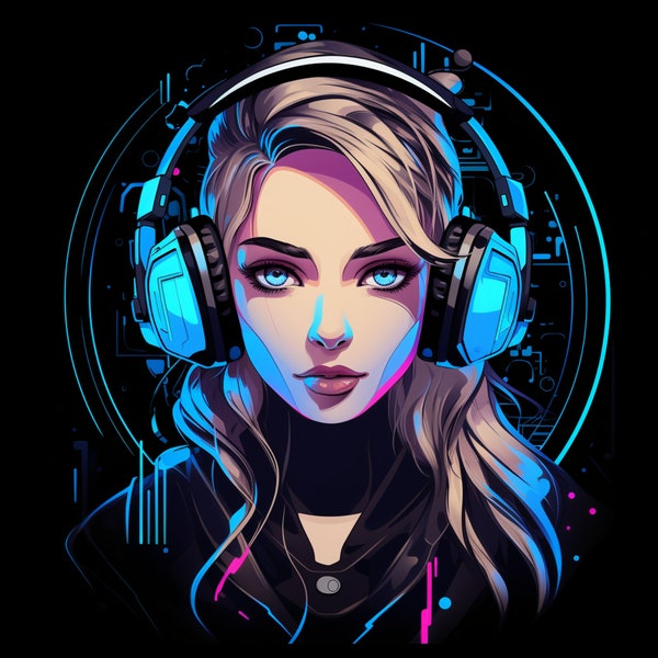 Cyber girl profile picture Gamer logo for Twitch Discord Youtube Cyberpunk avatar Icon Streamer logo