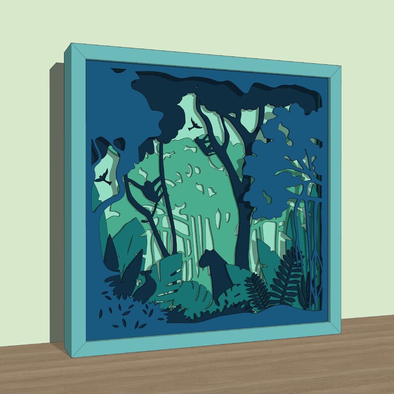 Jungle Shadow Box Svg Layered Cardstock Template 3d Colored Etsy