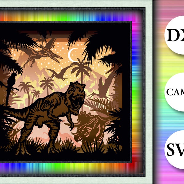 Dinosaur Shadow box svg Layered light box 3d paper cut LED shadowbox template