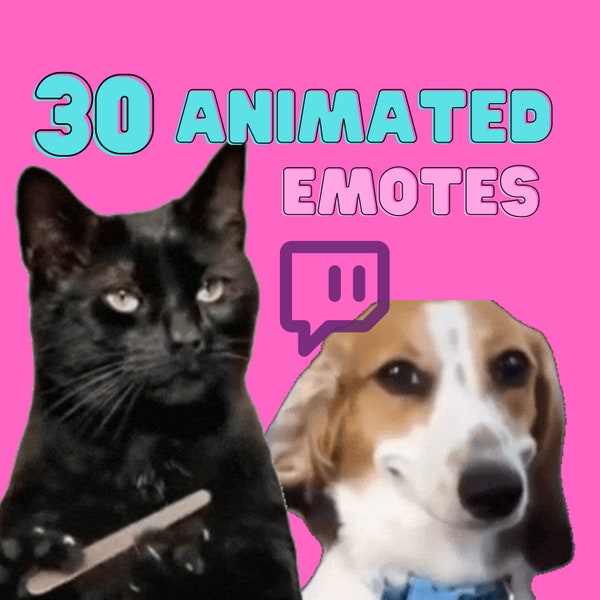 30 emotes Twitch animées drôles de chat et de chien Mèmes populaires Fichiers Gif sur fond transparent