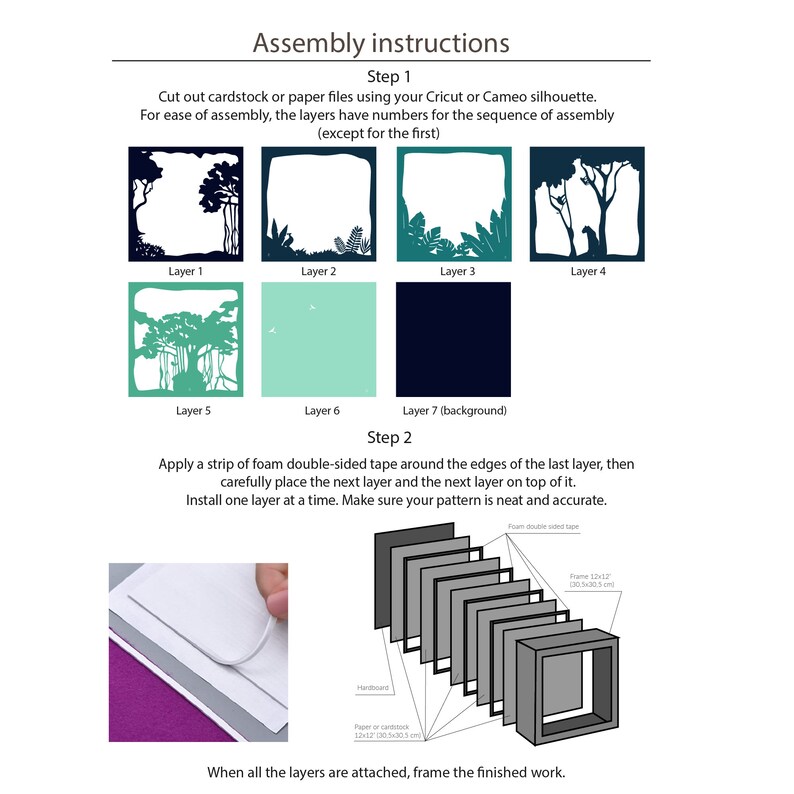 Jungle Shadow Box Svg Layered Cardstock Template 3d Colored Etsy