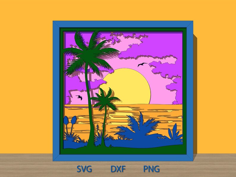 Beach Shadow Box Svg Layered Cardstock Template for Cricut - Etsy