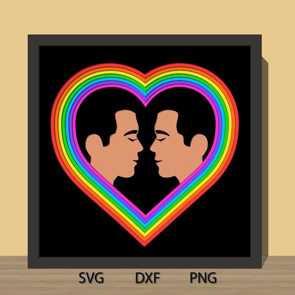 Gay shadow box svg Layered LGBTQ pride 3d Cardstock template Homosexual love scene svg