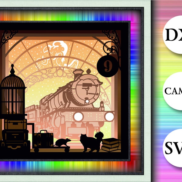 Wizard Harry Shadow box svg Magic Train 3d paper cut light box Cameo Cricut LED layered template Wizard Harry Shadow box svg Magic Train 3d paper cut light box Cameo Cricut LED layered template