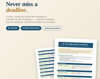 BC HR-nalevingskalender 2026 | Salaris, wettelijke feestdagen (digitale download)