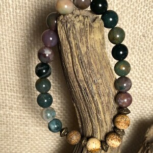 Agate and Jasper Stretch Bracelet, Genuine Gemstone, Agate Bracelet, Jasper Bracelet, Boho Jewelry, Bohemian Jewelry