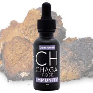Organic Chaga Mushroom Dual Extract Tincture (Super Potent) 30ml, with Organic Rose Hydrosol and Preserved w/Organic Lychee Fruit Alcohol