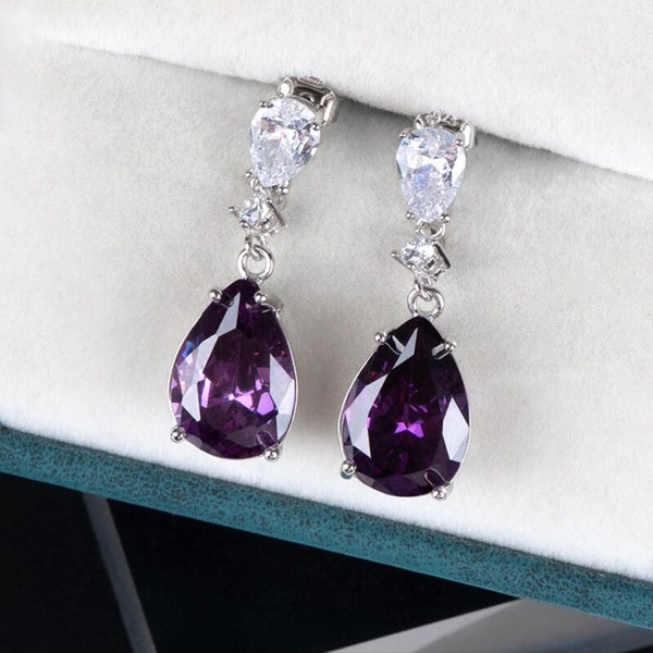 Amethyst Drop Earrings with 2 Styles | Amethyst Earrings | Amethyst Jewelry | 925 Sterling Silver Earrings | Healing Gemstone Earrings