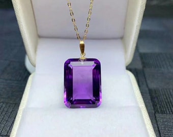 18K Gold Natural Amethyst Stone Pendant Necklace | Amethyst Jewelry | Gift Ideas | Pure Healing Crystal and Stone Pendant | Anniversary Gift