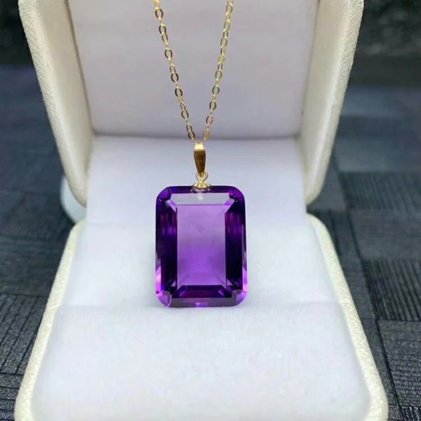 Collier en or 18 carats avec pierre naturelle d'améthyste | Bijoux en améthyste | Idées cadeaux | Pendentif en cristal et pierre de guérison pure | Cadeau d'anniversaire