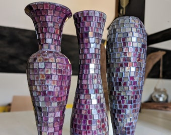 Set of 3 purple pink mosaic vases