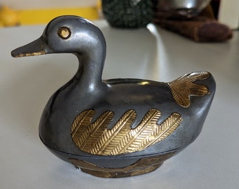 Vintage Pewter & Brass Duck Trinket Box