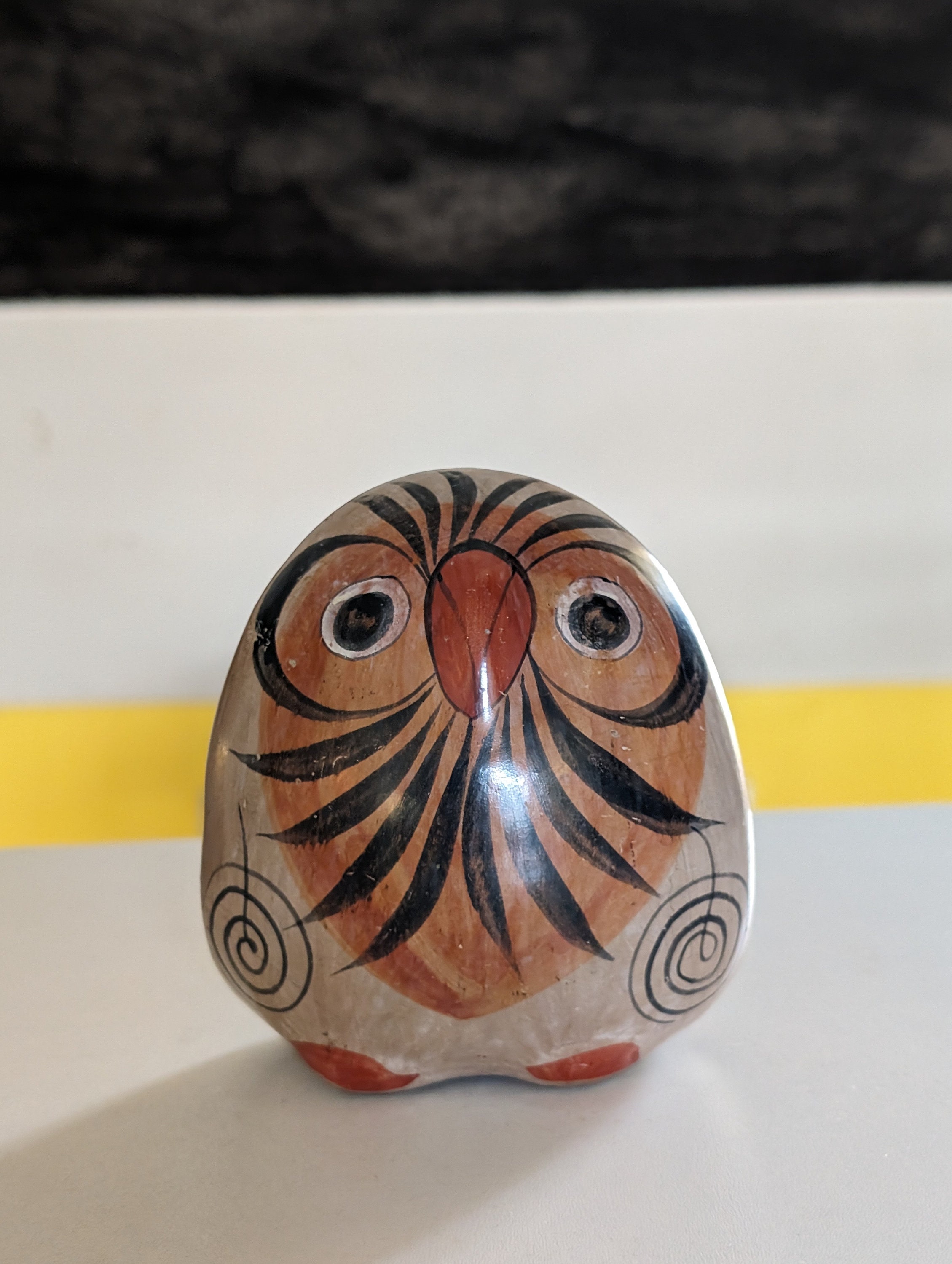 Mexican pottery vintage handpainted owl figurine brown-orange
