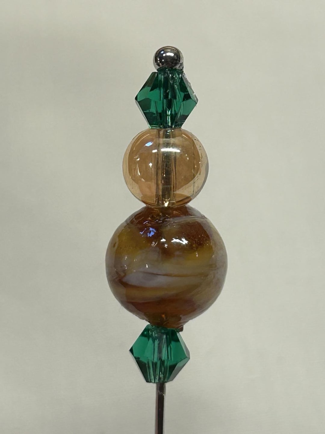 Handmade Glass Bead Lapel Pin: Bronze, Green, and Silver Stick Pin - Etsy