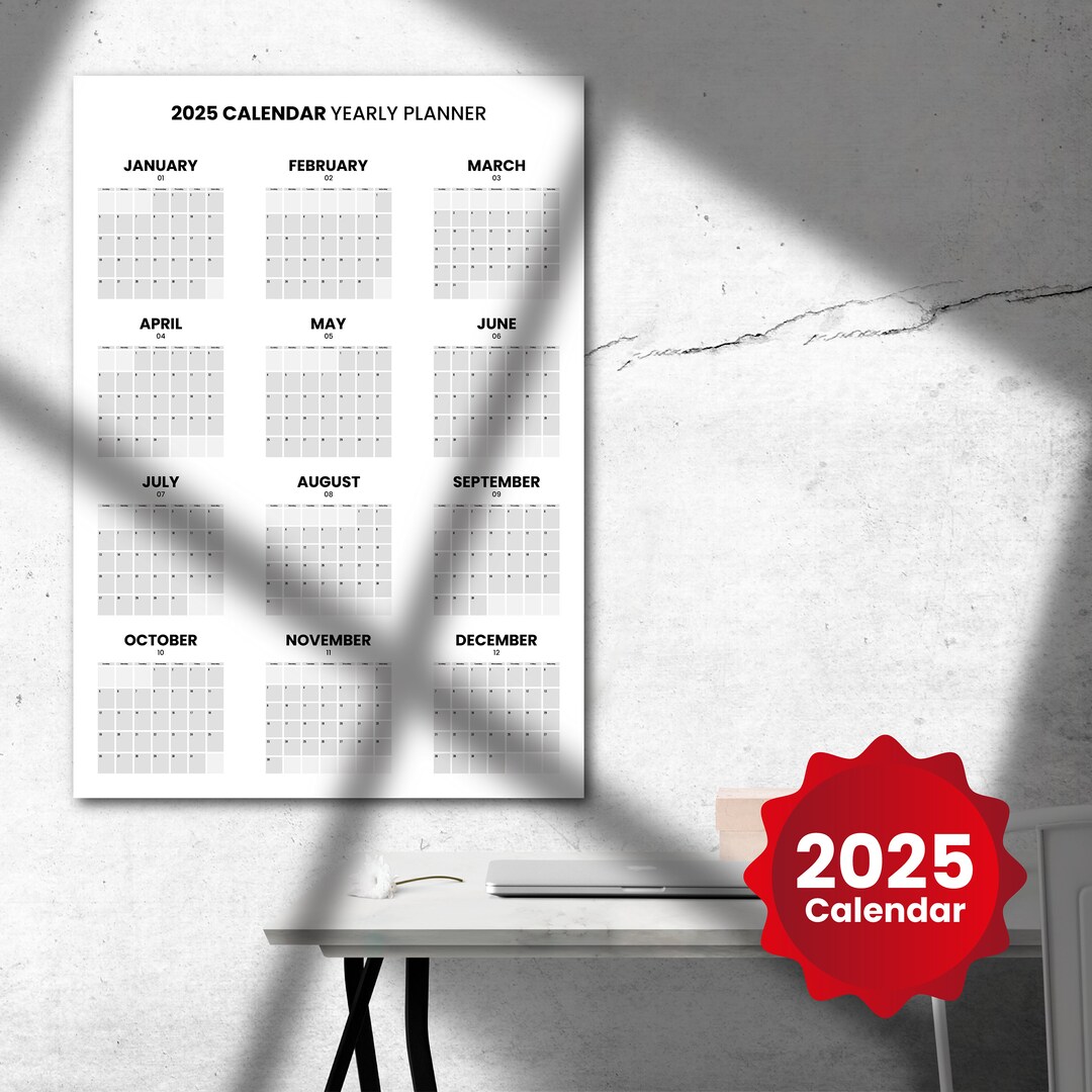 Printable Yearly Calendar 2025 Yearly Planner 2025 A2 A1 Etsy