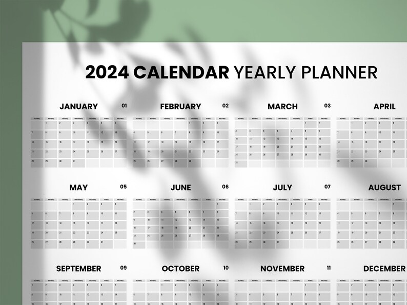 Printable Yearly Calendar 2024 Yearly Planner 2024 A2, A1, A0 Landscape