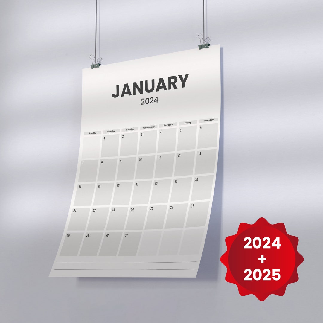 Printable Wall Calendar 2024 2025 Monthly Planner A3 A2 Etsy