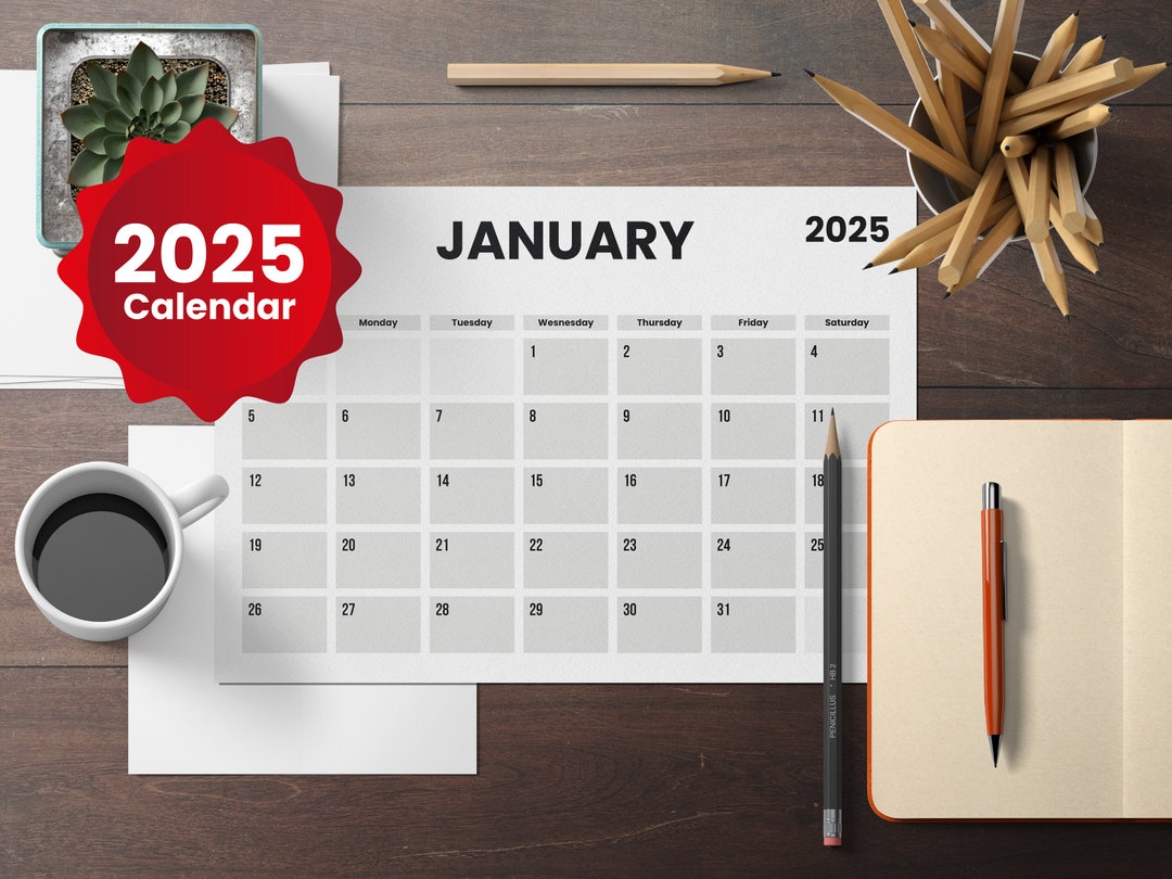 Printable Calendar 2025 Monthly Planner 2025 Letter A4 Etsy