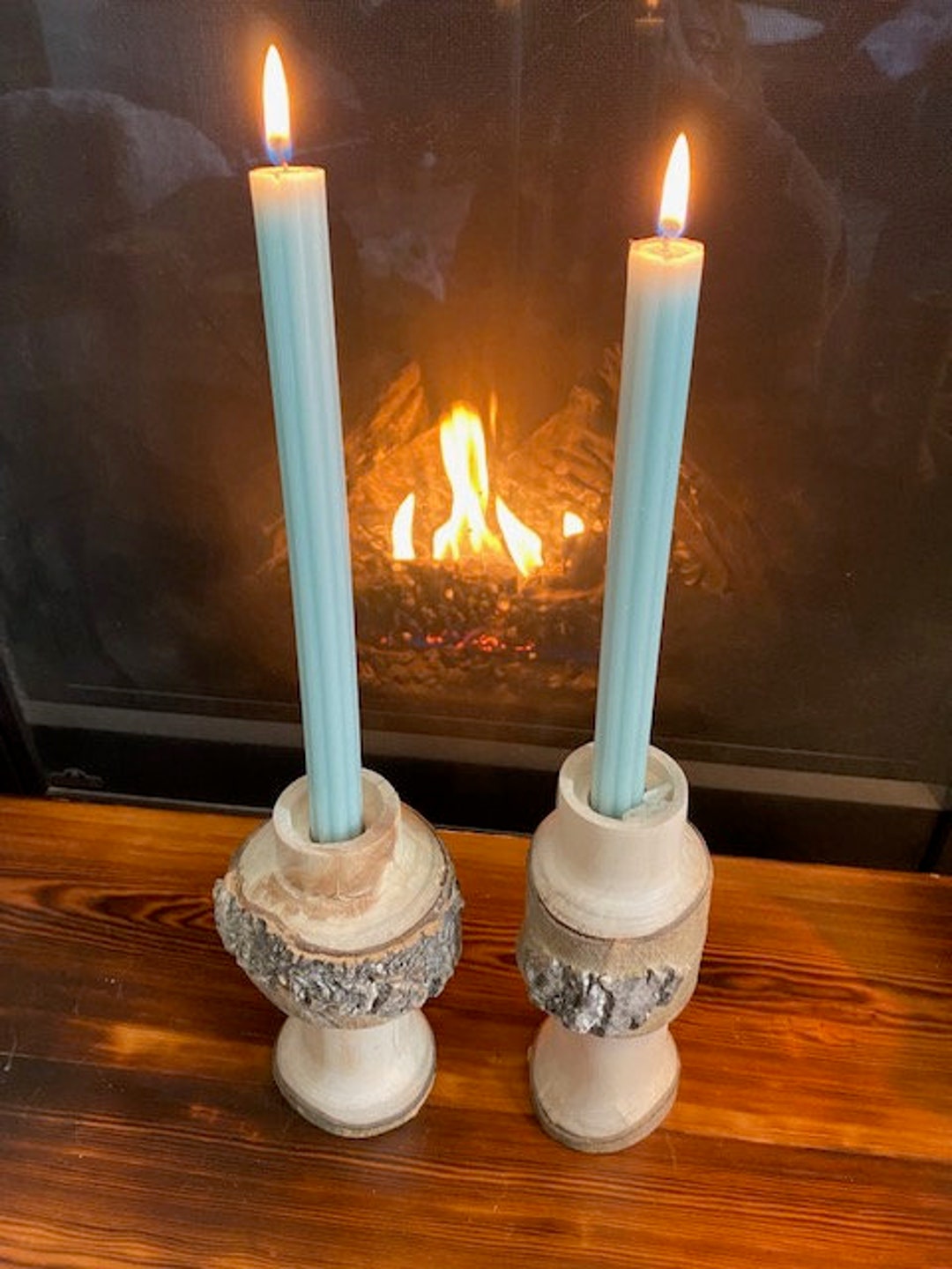 Duo Aspen Candle Holder, Natural Edge Aspen Log, Hand Turned Reclaimed