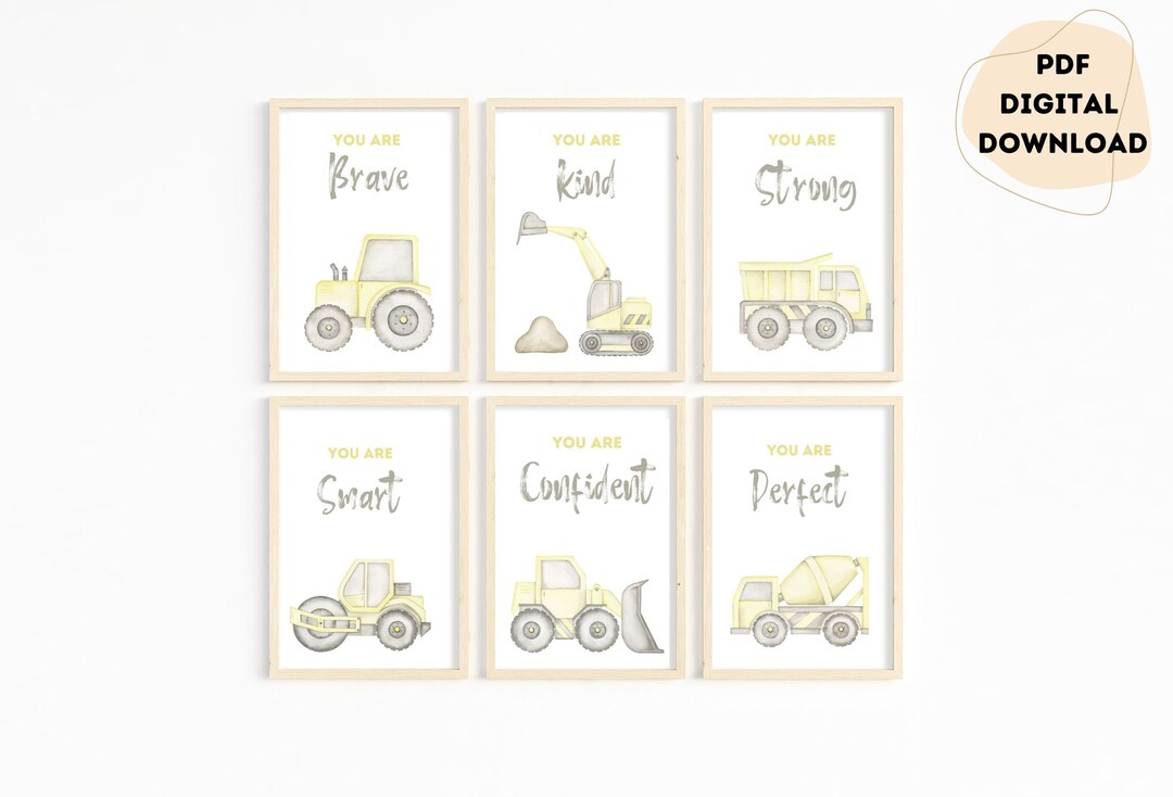 Construction Theme Childrens Wall Art Set of 6 | Value Pack Wall Art ...