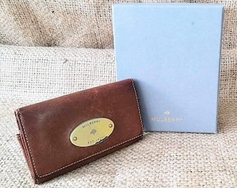 Vintage Mulberry Coin & Card Purse Boxed in Oak Natural Leather | Brass Hardware | Fashion Accessories | Gifts for Her | Collectible