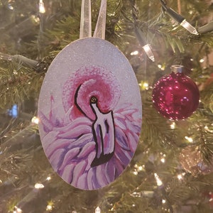 Handbemalter glitzernder Flamingo-Weihnachtsbaumschmuck