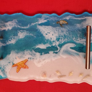 Handmade coastal starfish and ocean resin tray