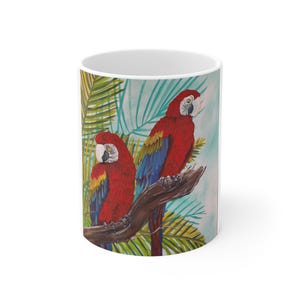 Coffee Mugs, Beautiful Macaw Design, Bird Lover Gifts, Colorful Parrot Tea Cups, Tropical Kitchen Decor, Exotic Animal Coffee Mug, Unique