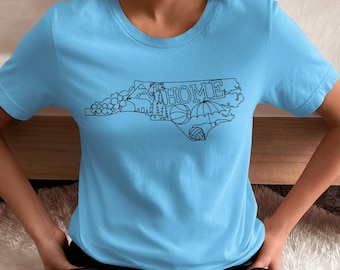 North Carolina Home Linework Embroidered Tee | Comfort Colors | NC Pride